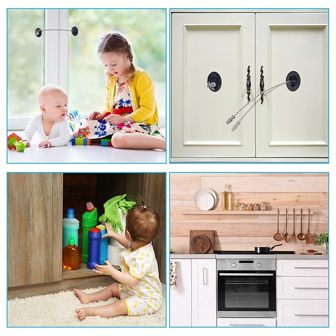 Hotop 4 Pack Cabinet Locks with Keys Mini Fridge Refrigerator Locks for Kids Toddlers Self Adhesive Child and Baby Proofing Safety for Deep Freezer Drawers Doors Latch(White and Black)