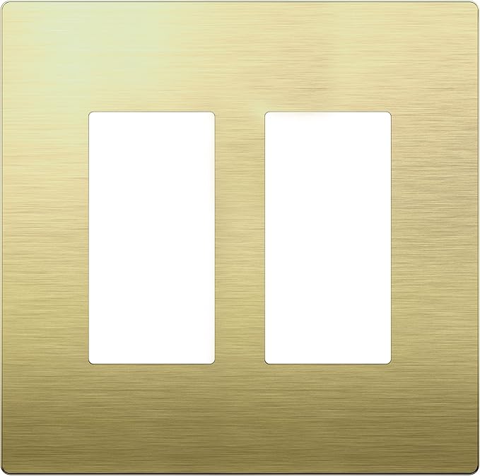 LIDER Double Decorator Metal Wall Plate, Temperature and Impact Resistant, 201 Stainless Steel, Screwless Cover, Modern Upgrade, Mid-Size 2-Gang 4.88” x 4.92”, Brushed Brass, LSMWP-32M-BB