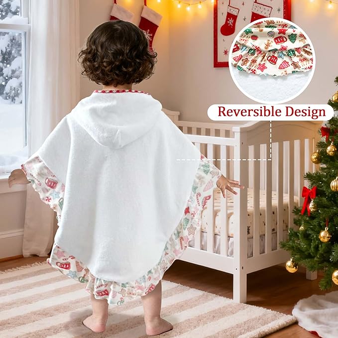 VOOVA & MOVAS Baby Hooded Towel Poncho with Ruffle Trim | Soft 100% Cotton | Absorbent Thick Towel for Bath, Swim, Beach & Winter | Cozy, Gingersnap