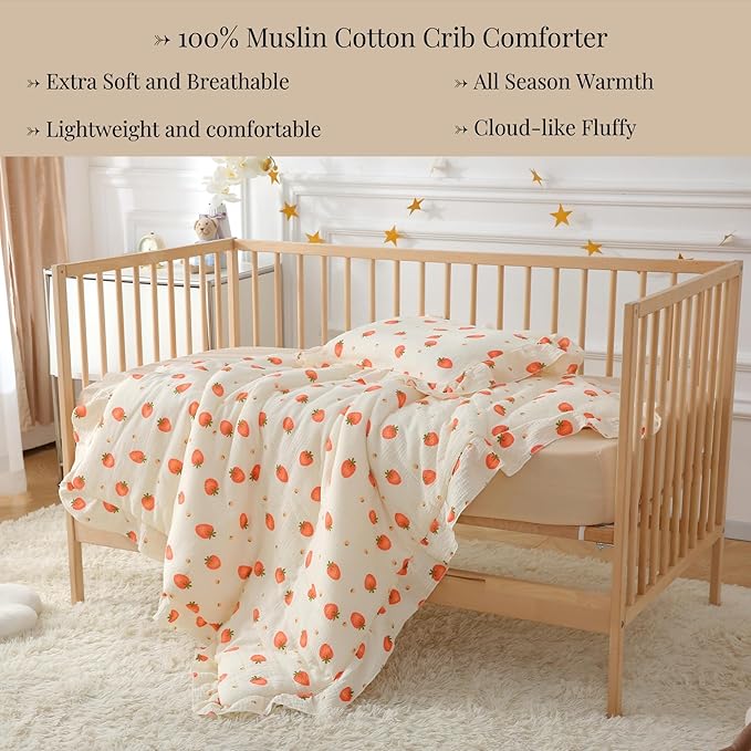 100% Cotton Muslin Crib Comforter/Quilt,Ultra Soft Cozy Reversible Baby Blanket,All Season Toddler Blankets for Boys and Girls, Machine Washable,41"x48"