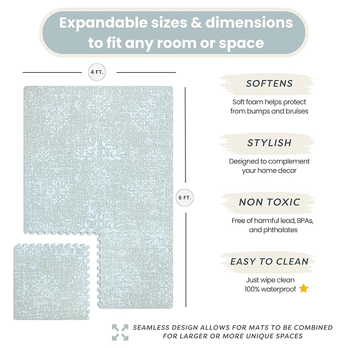 Baby Play Mat for Floor - Eden (4x6ft) - Premium EVA Foam Play Mat for Babies & Toddlers (Ages 0-5+) - Non-Toxic Playmat for Tummy Time, Crawling & Playroom - Stylish & Comfortable