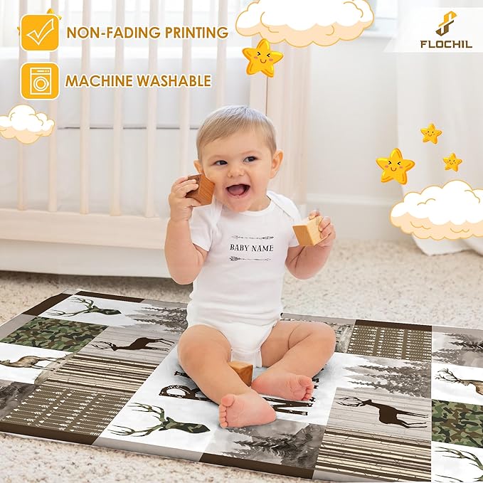 FLOCHIL Personalized Baby Blankets, Custom Baby Blanket - Baby Blanket with Name for Boys, Best Gift for Newborn Elephants Flush Fleece (30x40) (Deer)