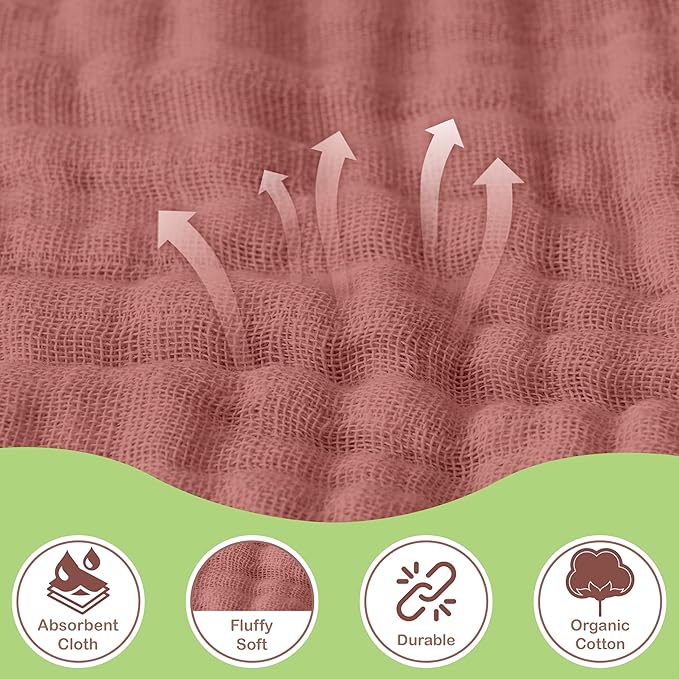 Organic Cotton Muslin Baby Hooded Towels - 32x32 Inch, 2 Pack Newborn Bath Towels for Boys & Girls, Soft & Absorbent Bath Set (Pink/Floral)