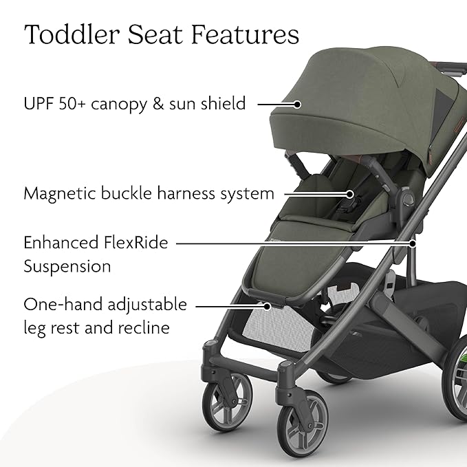 UPPAbaby Cruz V3 Stroller - from Birth + Car Seat Compatible - Full-Size, Reversible Seat - Infant Insert, Bug and Rain Shields Included - Evelyn (Meadow Green/Graphite Frame/Chestnut Leather)
