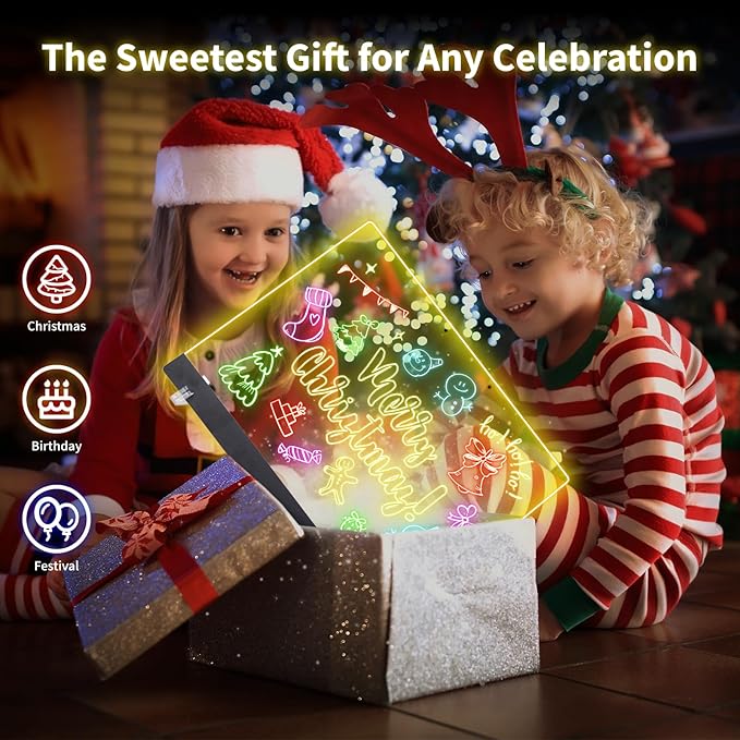 LED Note Board with Colors, Led Drawing Board for Kids, Light Up Acrylic Dry Erase Boards with Stand, Christmas & Birthday Gifts for Girls/Teens (Black, 11.8" x 7.9")