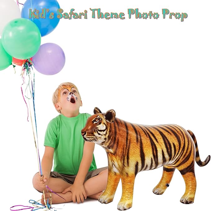 Jet Creations Tiger Inflatable 40"L x 20"H – Blow Up Animal Toy for Kids 3+ – Safari Party, Birthday, Holiday & Halloween Decor, Yard Display, Pool Play, VBS, Orange with Black Stripes, 1 PC