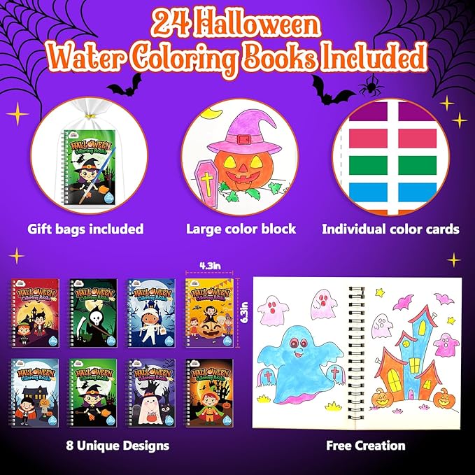 ZMLM 24 Water Coloring Books for Kids Party Favors - Bulk Mini Coloring Books for Kids Ages 4-8,Small Birthday Goodie Bag Stuffers School Teacher Return Gift Art Crafts Classroom Prizes (Halloween)