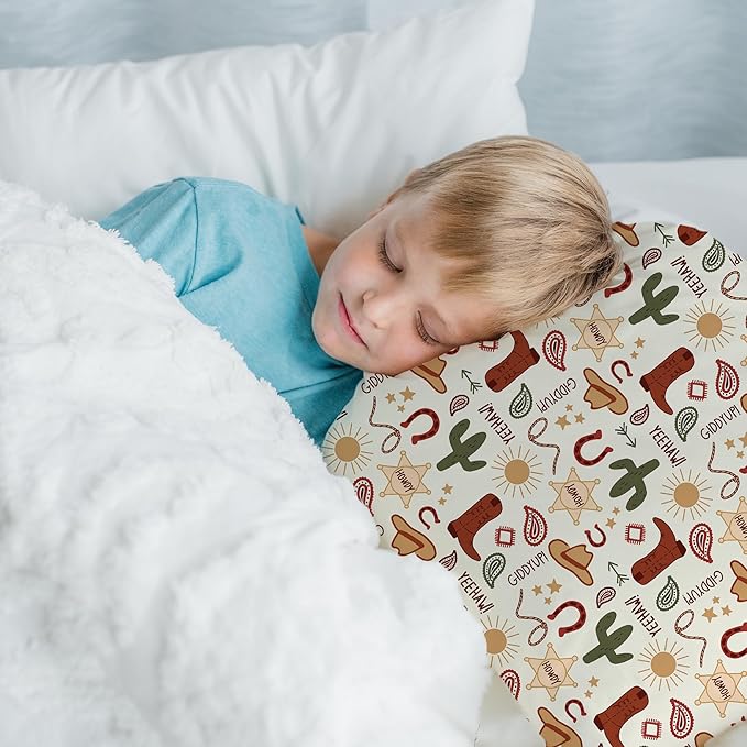 Little Sleepy Head Toddler Pillow with Pillowcase 13x18 - Kids Pillow for Sleeping - Better Neck Support Ergonomic Pillow and Toddler Pillowcase - Best Pillows for Kid (Giddyup)