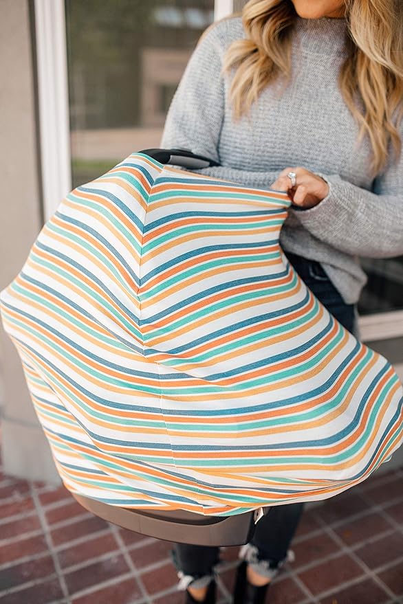 Baby Car Seat Cover Canopy and Nursing Cover Multi-Use Stretchy 5 in 1 Gift Retro by Copper Pearl