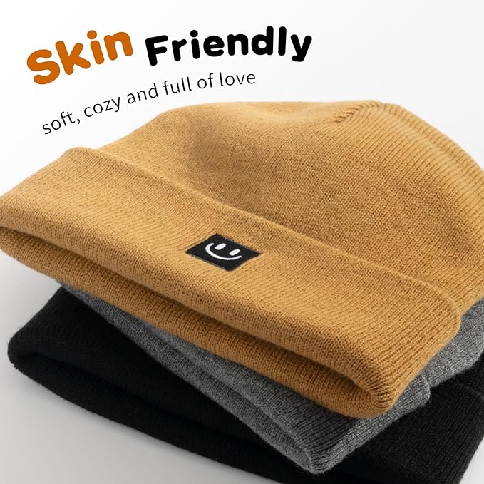 3 Packs Baby Beanie Cute Toddler Beanies Kids Winter Hat Boys Girls Warm Knit Hats Infant Beanie for 0-8 Years