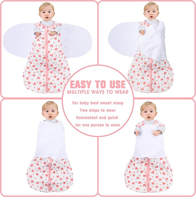 Newborn Sleep Sack Baby Swaddle,0-3 Months,3-Way Adjustable Wearable Blanket,100% Rayon Cotton Swaddling Sleeping Bag，TOG 0.5（Heart&Floral）