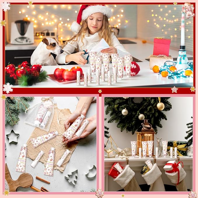 24 Sets Christmas Gingerbread Baby Shower Hand Cream and Lip Balm Gift Christmas Baby Shower Party Favors Travel Size Hand Lotion and Lip Balm Bulk Wedding Bridal Party Supplies for Guest