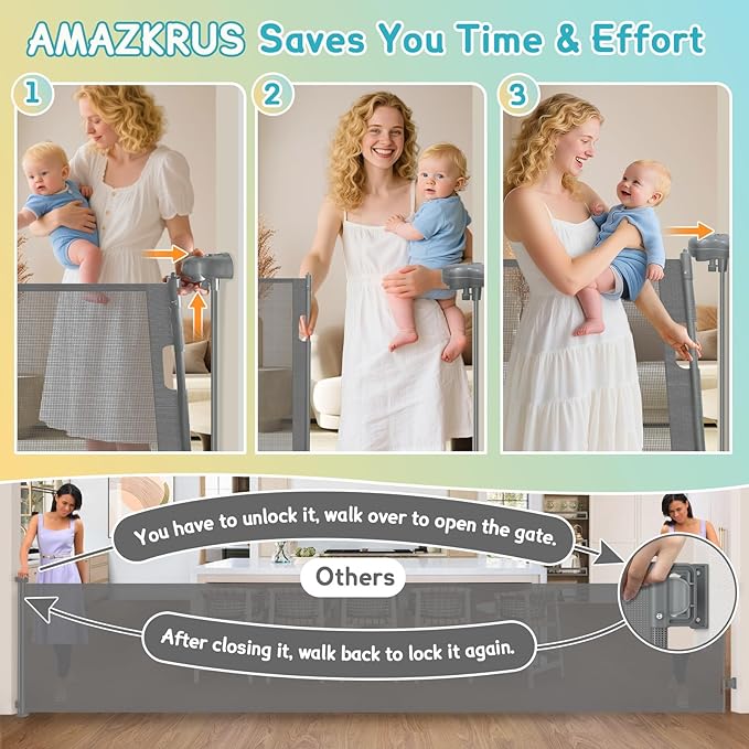 160 Inch Retractable Baby Gates Extra Wide, 42 Inch Extra Tall Retractable Gate for Indoor/Outdoor, 13 Foot Reinforced Retractable Dog Gate with Reinforcement Rod for Doorways, Stairs, Garage