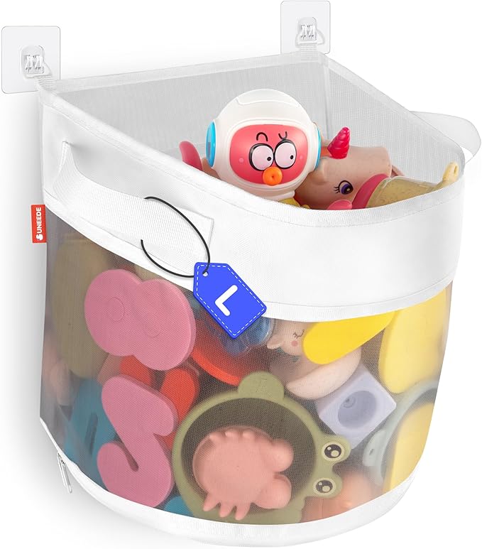 UNEEDE Bath Toy Organizer,4.15 Gallons Bathtub Toy Storage Organizer,Quick Access Bath Toy Holder For Bathtub,Baby Organizer And Storage,Quick Dry Baby Bath Toy Storage For Tub,Mesh Shower Caddy(Gray)