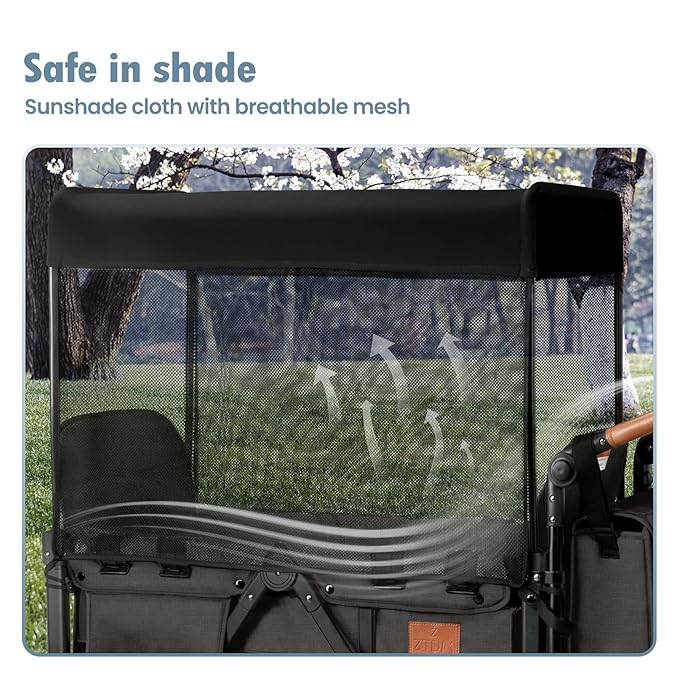 Wagon Stroller for 2 Kids, High Seat & 5 Point Harness, Foldable All-Terrain Wagon for Toddler with Canopy, Parent Organizer, Shoulder Bag, Adjustable Handlebar, Ultimate Double (Black)