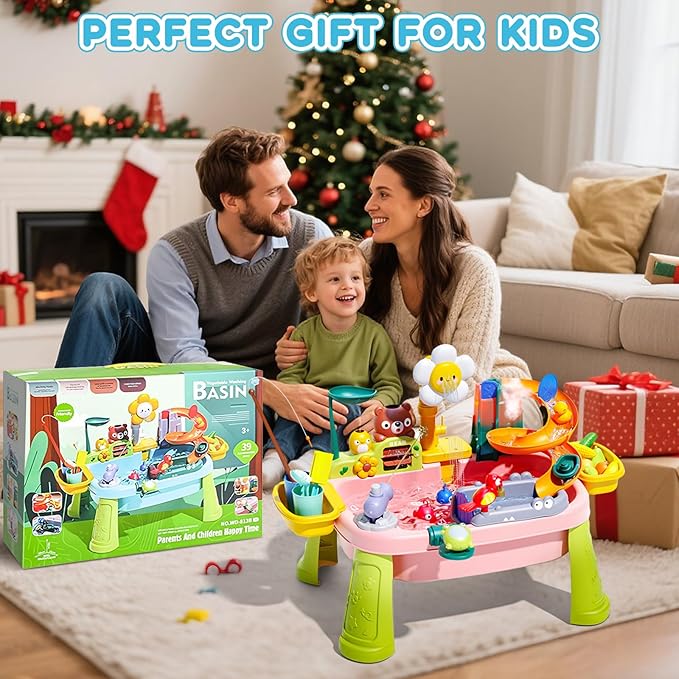 2026 Upgraded Toddler Sand Water Table Toy with Electric Water Pump, Kids Sand Water with Faucet/Play Food Accessories/Fishing Toy, Kitchen Play Sink Toys for Girl Boy Age 3+ (Pink)