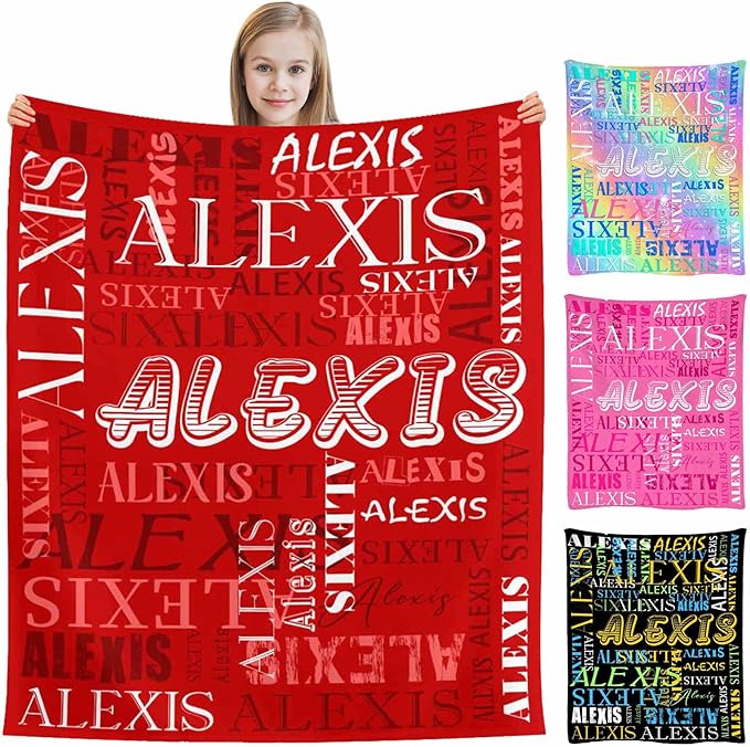 M YESCUSTOM Custom Name Blankets with Name, Personalized Baby Blankets for Kids Bed Throw Blanket for Girls Boys Customized Baby Blanket Birthday Valentines Day Red