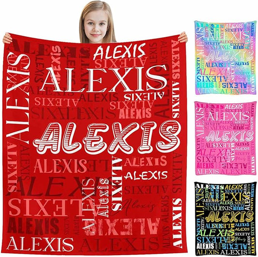 M YESCUSTOM Custom Name Blankets with Name, Personalized Baby Blankets for Kids Bed Throw Blanket for Girls Boys Customized Baby Blanket Birthday Valentines Day Red