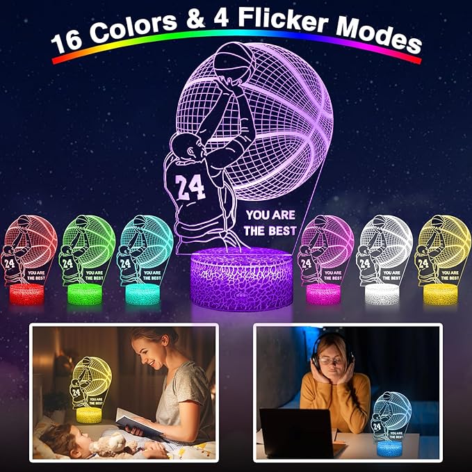 Basketball Mood Light for Fans, 3D LED Basketball Lamp Illusion, Gifts for Boys, Unique Room Decor,16 Colors Night Light with Remote Control Dimmable