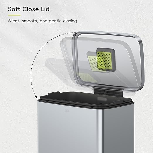 EKO Madison Matte Grey Stainless Steel 50 Liter/13.2 Gallon Step Trash Can with Inner Liner - Fingerprint Resistant Finish