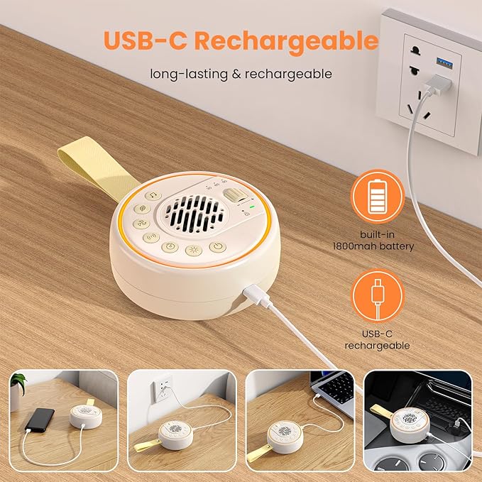 White Noise Machine Portable Sound Machine with 22 Soothing Sounds for Kids Adults, 4 Modes Night Light,3 Sleep Timer,Sound Therapy for Home Office Travel