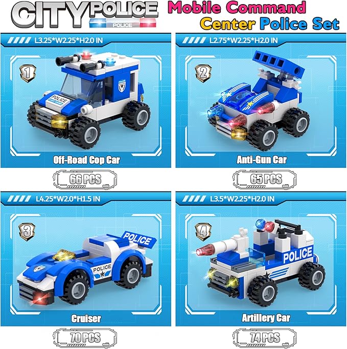 1338 Pieces City Police Car Building Sets, Police Station Truck Toy Blocks Set with Prison Helicopter Cop Car Boat for Boys and Kids Aged 6-12