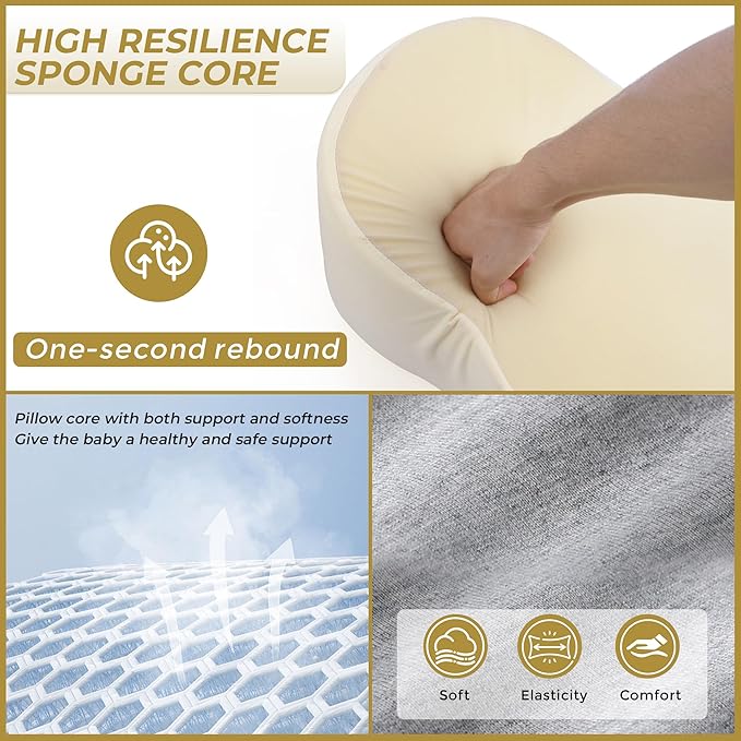 Baby Feeding Pillow, Anti Overflow Feeding Pillow for Reducing Spit-Up, Safety Nursing Pillow, Baby Lounger Reflux Wedge Breastfeeding, Removable top and Bottom（Yellow）