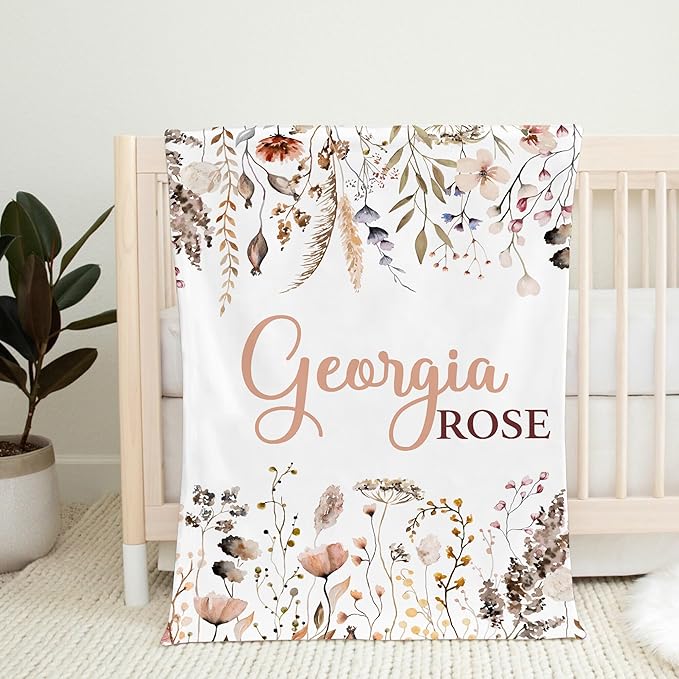 Personalized Baby Blanket for Girl, Baby Girl Blankets, Floral Custom Name Blanket for Girls, New Mom Newborn Gift, Birthday