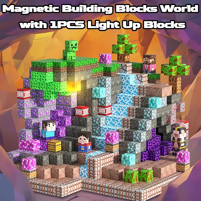 Magnetic Blocks, 150PCS Magnetic Building Blocks Light Up, Stacking Magnets for Kids, Sensory Toy for STEM Constructions Magnet Blocks for Boys Girls Age 3+, Christmas Birthday Gifts