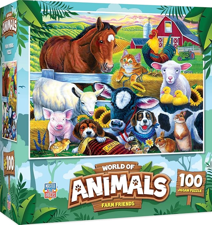 MasterPieces Farm Friends 100 Piece Jigsaw Puzzle for Kids - Farm Animal Puzzle - Mentally Stimulating, Durable Design
