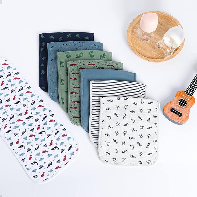 Hakochia Burp Cloths for Baby Boy & Girl Organic Cotton Large Unisex Burp Clothes Extra Absorbent Soft Neutral Burping Rags Spit Up Cloth Sets for Newborns 8 Pack (D)