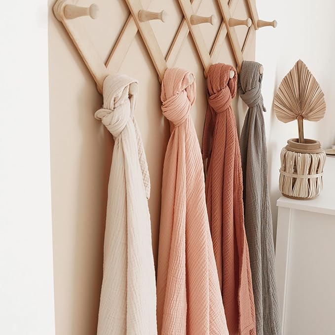 Konssy Muslin Swaddle Blankets for Girls Boys, 2 Pack Receiving Baby Blanket Large 47 x 47 inches, Soft Breathable Swaddling Wrap for Unisex Newborn (Pink Sun,Khaki Leaf)