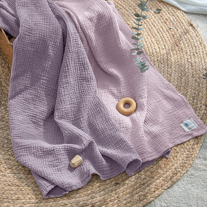Lulu moon Muslin Swaddle Blanket Baby Receiving Blankets Neutral, 2 Pack, Purple