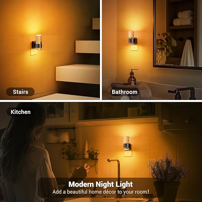 JandCase Night Light, Automatic Night Lights Plug into Wall, Dimmable LED Night Light with Adjustable Brightness, Night Lights Plug in with Auto Light Sensor, Amber for Bathroom Hallway Decor