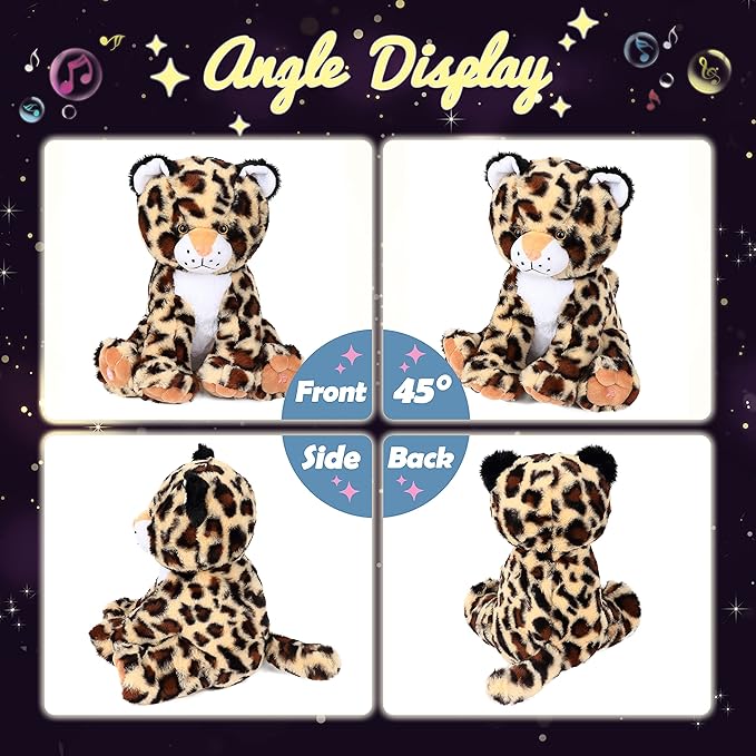 Hopearl LED Musical Plush Leopard Lighting Up Cheetah Stuffed Animal Panther Floppy Night Lights Glow in The Dark Birthday Festival for Kids Toddlers Boys, 11''