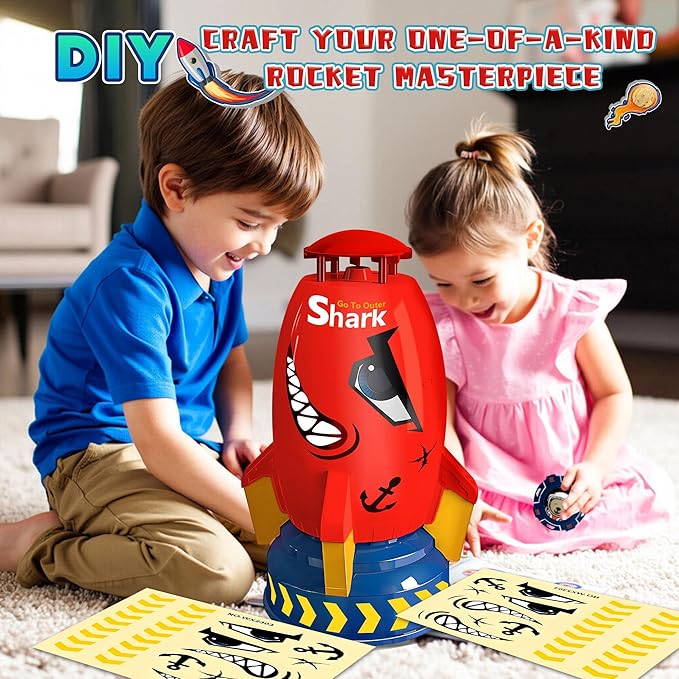 Water Rocket Sprinkler for Kids, Outdoor Sprinkler Rocket Launcher Toy for Backyard, Summer Water Toys for Kids Ages 3-12, Fun Water Powered Rocket Toy (Red-4)