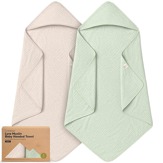 KeaBabies Muslin Hooded Baby Towels for Newborn Girls, Boys - 2-Pack, 35x35 Organic Cotton Baby Bath Towels Hooded, Soft Absorbent, Toddlers, Kids, Infant, Newborn Bath Essentials (Sage, Regular)