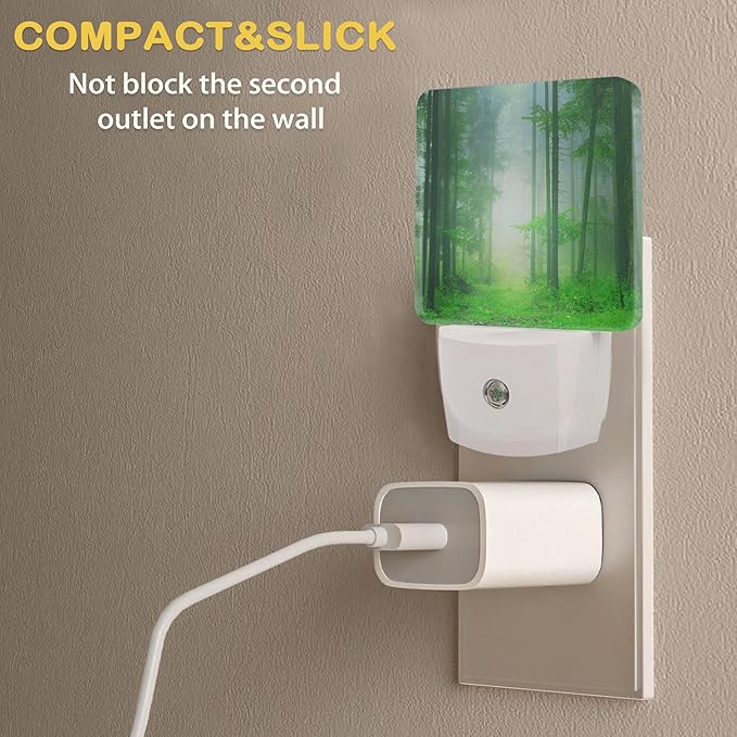 Misty Forest Night Light, Fantasy Green Tree Night Lights Plug Into Wall with Dusk to Dawn Sensor Wall Lamp, Nightlights for Bedroom, Bathroom, Hallway, Kitchen, Gifts Ideal for Girls Women