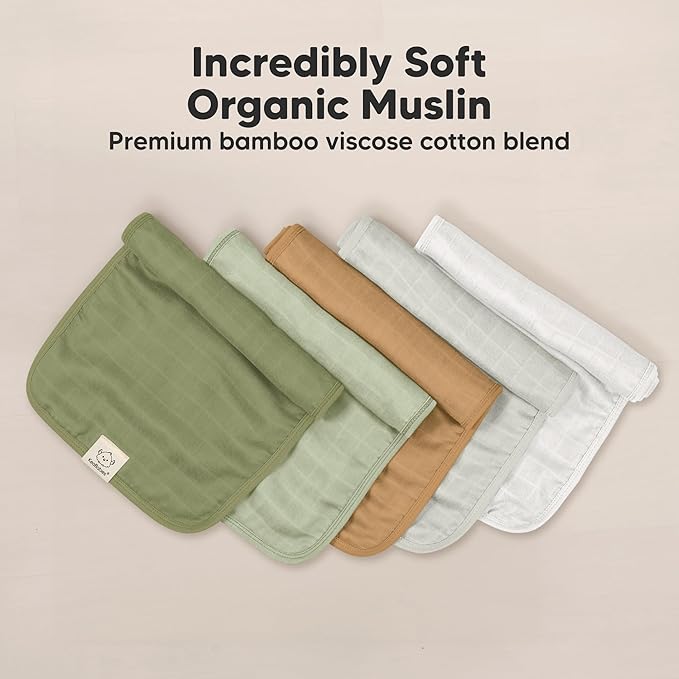 5-Pack Cotton Muslin Burp Cloths Baby Girls, Boys - Soft & Absorbent Spit Up Burp Rags, Large Muslin Towel, Cotton Wash Cloths for Babies, Newborn, Infant, No Shrink, Durable, Neutral (Pine)