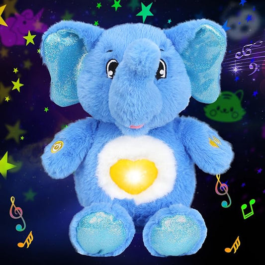 Cuteoy Plush Blue Elephant Star Projector Musical Adjustable Singing Night Light Stuffed Animals Glowing Plushies Toy Gifts for Kids Birthday Easter Christmas,13''