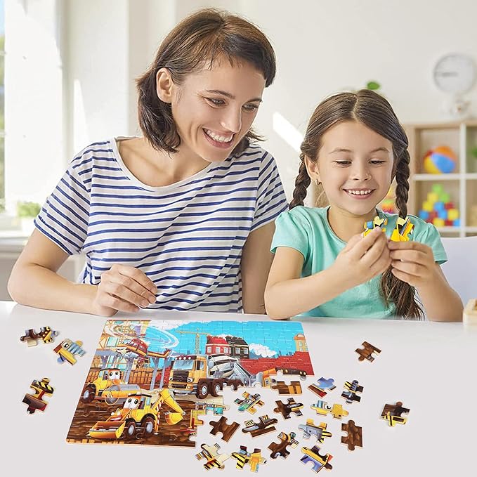 LELEMON Puzzles for Kids Ages 4-8 Construction Vehicles 100 Piece Puzzles for Kids Educational Jigsaw Puzzles Toys Gift for Boys Girls Age 4, 5, 6, 7, 8 Years Old