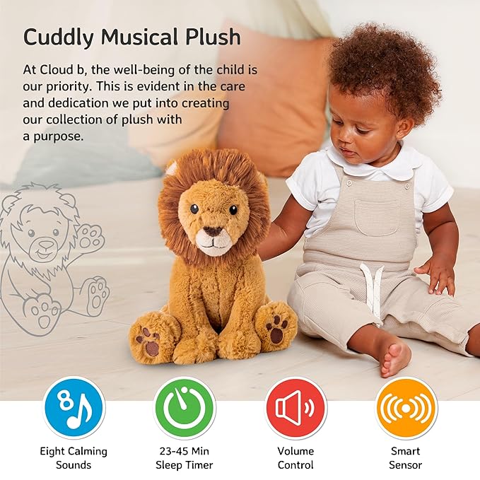 Cloud b Sound Machine with White Noise Soothing Sounds | Cuddly Stuffed Animal | Adjustable Settings and Auto-Shutoff | Louis Lion Smart Sensor