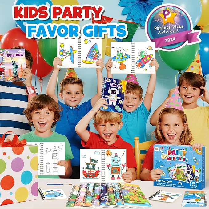 ZMLM 24 Water Coloring Books for Kids Party Favors - Bulk Mini Coloring Books for Kids Ages 4-8,Small Birthday Goodie Bag Stuffers School Teacher Return Gift Art Crafts Classroom Prizes (Boy)