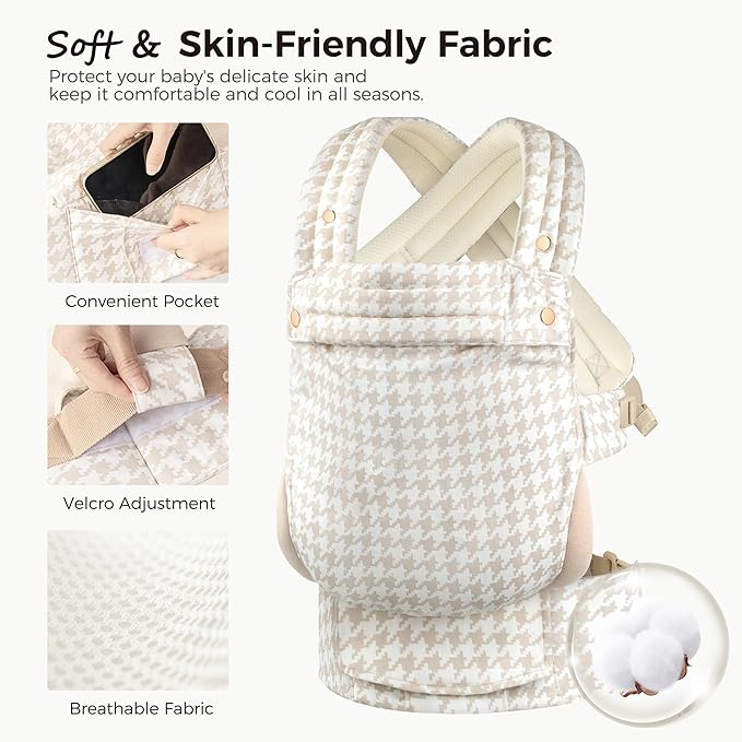 Baby Carrier Newborn to Toddler- Ergonomic,Cozy and Lightweight Infant Carrier for 7-40lbs,3 Carry Positions Newborn Carrier,Checkerboard