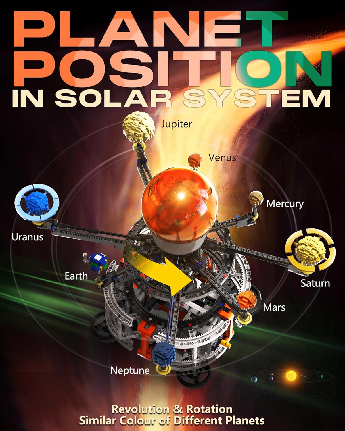 Solar System Building Set for Kids, STEM Toys with Rotatable Handle and Mechanical Gears, Space Toys for Home/School Science Learning, Birthday Gifts for Boys Girls Ages 6-12(1282pcs)