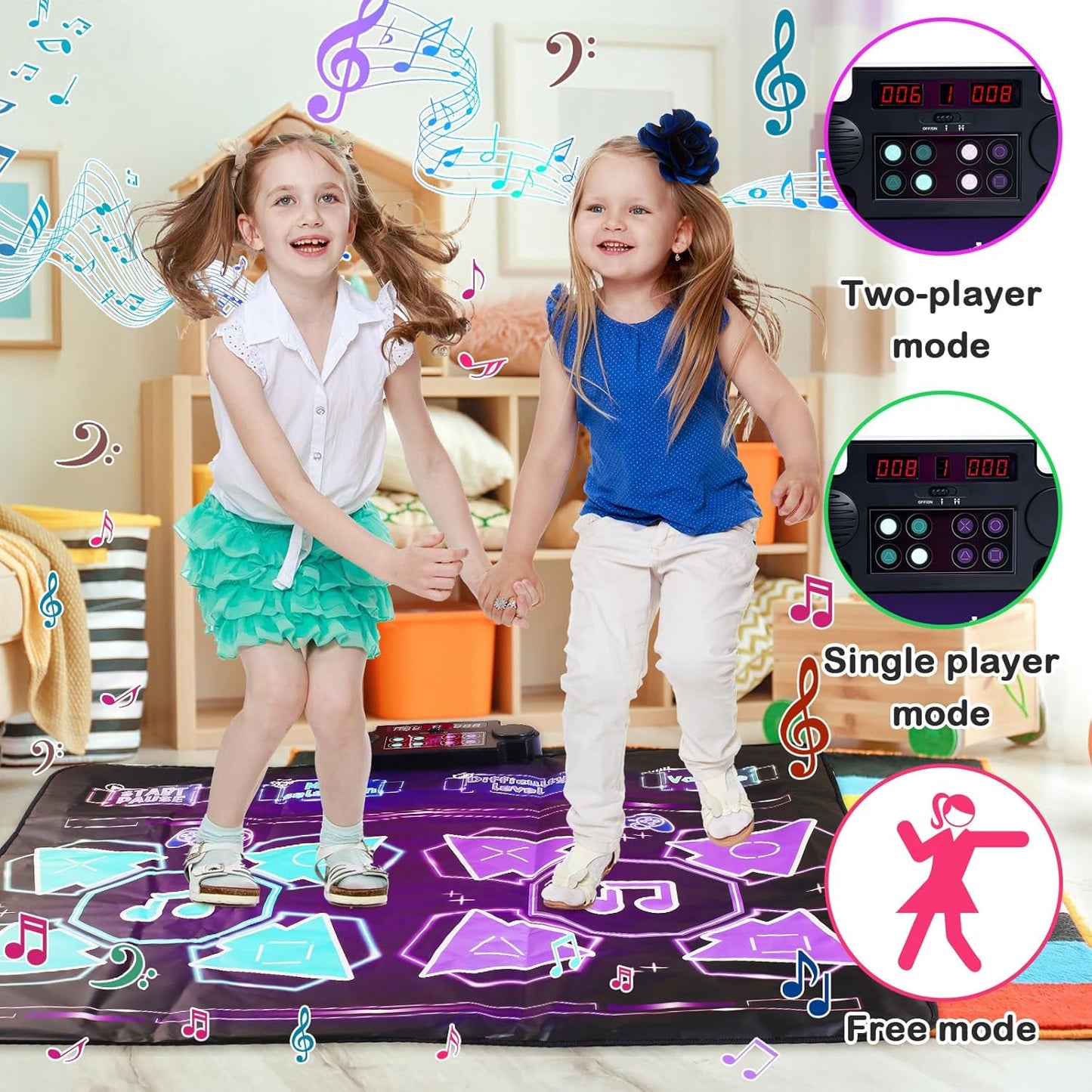 Double Dance Mat Ideas for Dance Challenge Palymat, Optional Single & Double Player Game Modes, Built-in Music, Three Levels of Difficulty Toys Gift for Ages 3-12 (Special Edition)