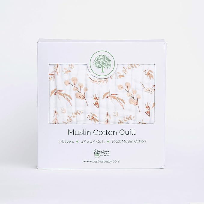 Parker Baby Muslin Blanket | 100% Soft Cotton Toddler Quilt & Baby Muslin Swaddle | Gender Neutral Design 47" x 47" Blanket