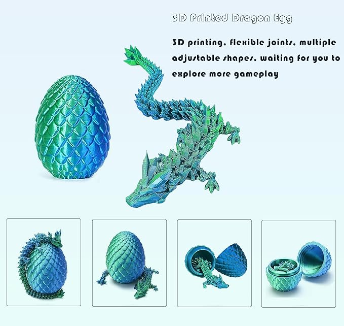 3D Printed Dragon Egg, 3D Printer Articulated Crystal Dragon Fidget Toy for Teen Boy Kid