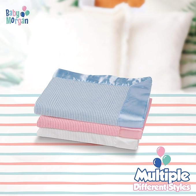 Thermal Waffle Knit Baby Blanket - Soft Breathable Mini Blanket for Newborns and Infants - Toddler Blankey for Strollers, Travel, Naptime, Nursery and More - 18" x 20" (Blue, Nylon Trim)