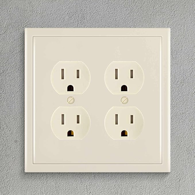 Henne Bery Modern Edge Decorative Wall Plate Switch Plate Outlet Cover, Durable Solid Zinc Alloy (Double Duplex, Light Almond)